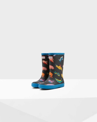 Blue Kids' Hunter Original First Classic Sea Monster Print Wellington Short Rain Boots | WSHF-24970