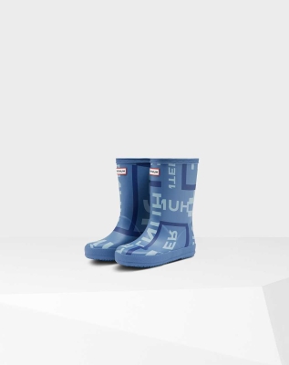 Blue Kids' Hunter Original First Classic Exploded Logo Wellington Short Rain Boots | YAFJ-69854