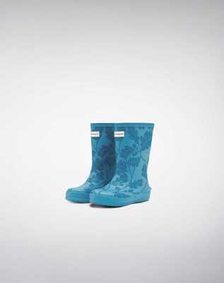 Blue Kids' Hunter Original First National Trust Print Wellington Short Rain Boots | OQCS-36174