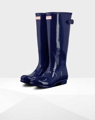 Blue Women's Hunter Original Back Gloss Wellington Tall Rain Boots | AJNY-18465