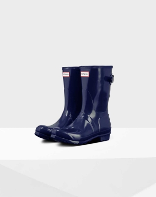 Blue Women's Hunter Original Back Gloss Wellington Short Rain Boots | QIGV-54130