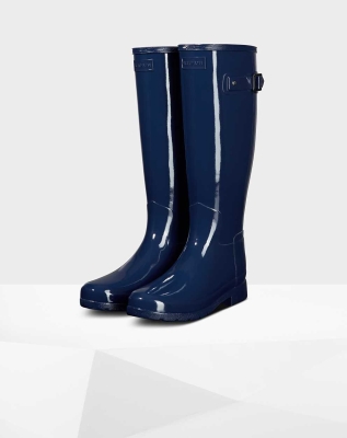 Blue Women's Hunter Original Refined Gloss Wellington Tall Rain Boots | YWVL-62841