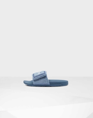 Blue Women's Hunter Original Terry Towelling Logo Adjustable Slides | WAZH-06425