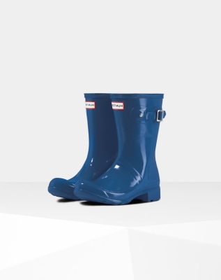 Blue Women's Hunter Original Tour Foldable Gloss Short Rain Boots | KATP-15938