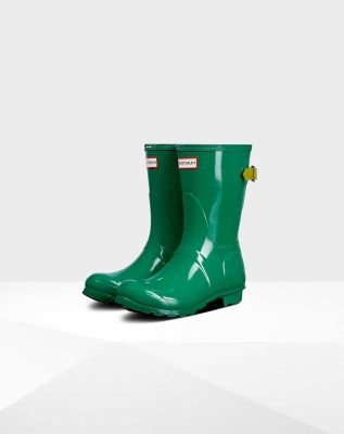 Green Women's Hunter Original Back Gloss Wellington Short Rain Boots | MDNX-02753