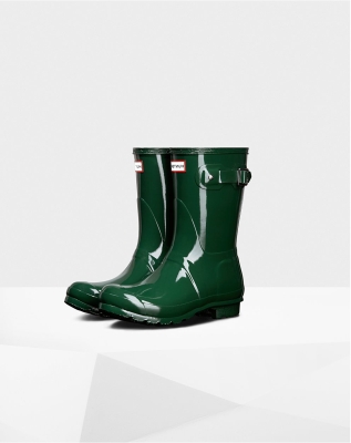 Green Women's Hunter Original Gloss Short Rain Boots | HGWI-54702