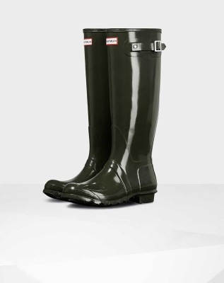 Green Women's Hunter Original Gloss Wellington Tall Rain Boots | BDVT-08467