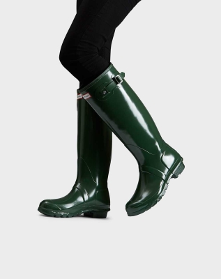 Green Women's Hunter Original Gloss Wellington Tall Rain Boots | ETNL-19460