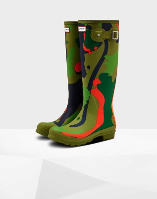 Green Women's Hunter Original Rockpool Camo Wellington Tall Rain Boots | MBCL-91876