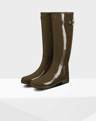 Green Women's Hunter Refined Slim Fit Gloss Wellington Tall Rain Boots | RGKT-86305