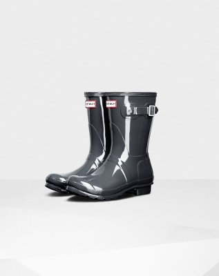 Grey Women's Hunter Original Gloss Short Rain Boots | CGDH-08614