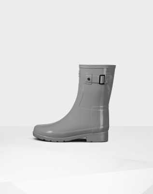 Grey Women's Hunter Refined Slim Fit Gloss Short Rain Boots | MZYD-14703