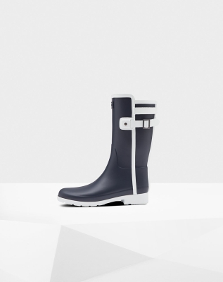 Navy White Women's Hunter Refined Slim Fit Contrast Short Rain Boots | ESYN-98174