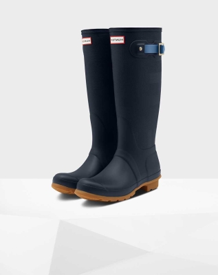 Navy Women's Hunter Original Exploded Logo Texture Wellington Tall Rain Boots | RWNK-13985