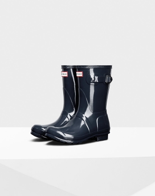 Navy Women's Hunter Original Gloss Short Rain Boots | EJTQ-03189