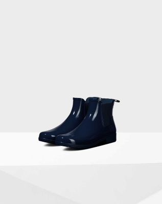 Navy Women's Hunter Refined Gloss Slim Fit Chelsea Boots | YUWE-37526