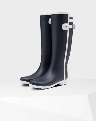 Navy Women's Hunter Refined Slim Fit Contrast Wellington Tall Rain Boots | BICY-80923