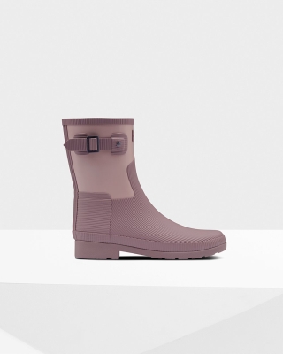 Pink Purple Women's Hunter Refined Texture Block Slim Fit Short Rain Boots | BAXF-26748