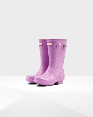 Purple Kids' Hunter Original Big Sea Dragon Texture Wellington Short Rain Boots | SOEC-41085