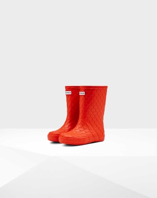 Red Kids' Hunter Original First Sea Dragon Texture Wellington Short Rain Boots | TFSI-59820