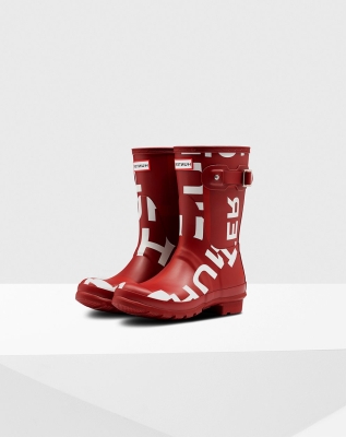 Red Women's Hunter Original Exploded Logo Short Rain Boots | XZPQ-43091