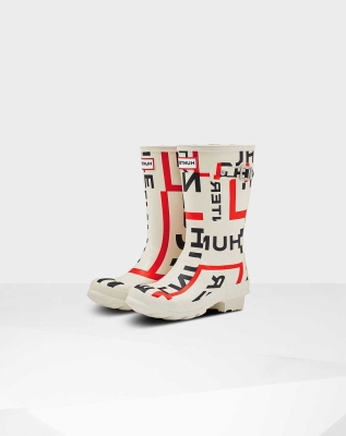 White Kids' Hunter Original Big Exploded Logo Wellington Short Rain Boots | BJNC-97035