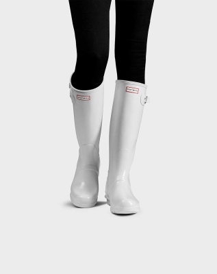 White Women's Hunter Original Gloss Wellington Tall Rain Boots | XDYV-68715