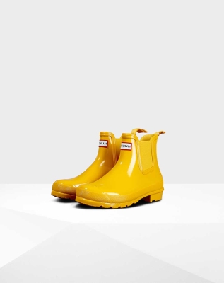 Yellow Women's Hunter Original Gloss Chelsea Boots | FMSO-10429